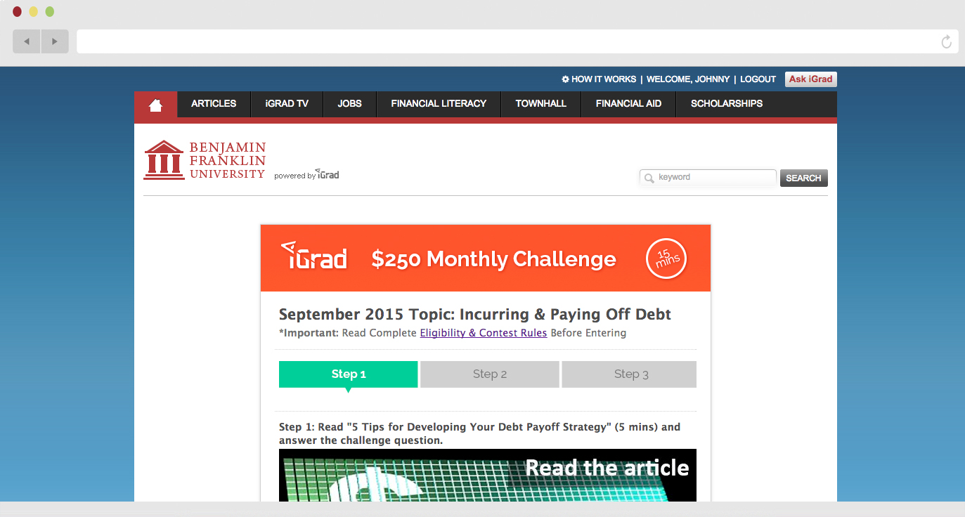 Student can enter to win $250 every month in iGrad's challenge